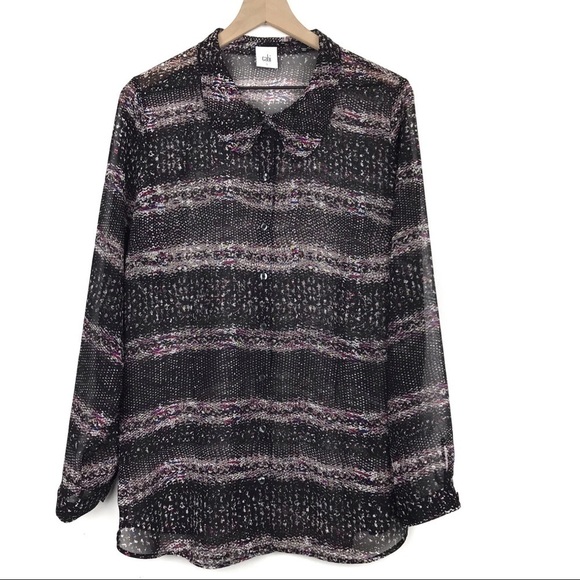 CABI 3249 Paris Sheer Calligraphy Brush Blouse L - Picture 1 of 8